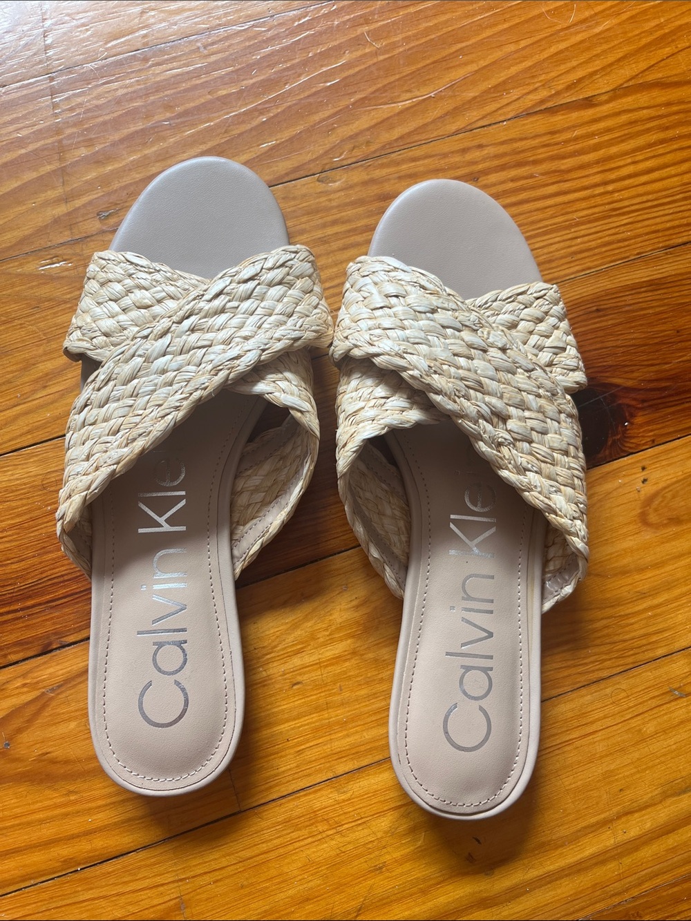 Calvin Klein Women's Natural Braided Slide Sandals